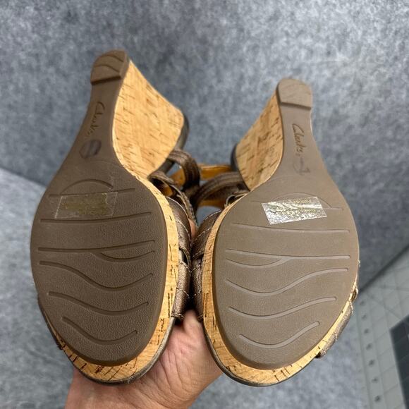 Clarks Bendables Bronze Beaded Slingback Cork Wedge Comfort Sandal Women 9 W - Picture 7 of 9